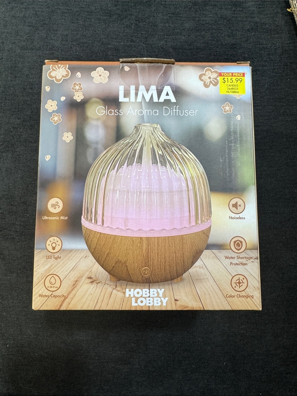 Hobby Lobby LIMA Glass Aroma Diffuser in Pink and Wood